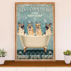 German Shepherd Poster Print | Dog Wash Your Hand | Wall Art Gift For Shepherd Mom Dad