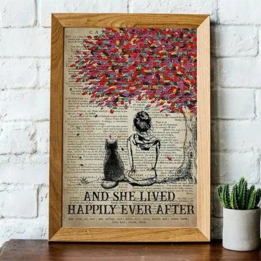 Girl And Cat And She Lived Happily Ever After Poster, Canvas