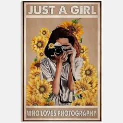 Girl Love Photography Hobby Quote Sunflower Short Hair White Shirt Vintage