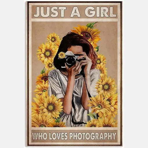 Girl Love Photography Hobby Quote Sunflower Short Hair White Shirt Vintage