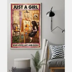 Girl Loves Art And Dogs Canvas Prints Vintage Wall Art Gifts Vintage Home Wall Decor Canvas