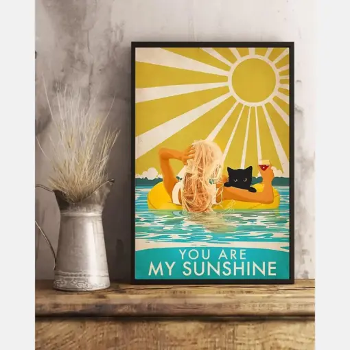 Girl Loves Black Cat And Wine You Are My Sunshine Poster Retro Room Home Decor Wall Art Gifts Idea