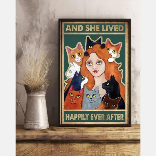 Girl Loves Cats Poster And She Lived Happily Ever After Vintage Room Home Decor Wall Art Gifts Idea