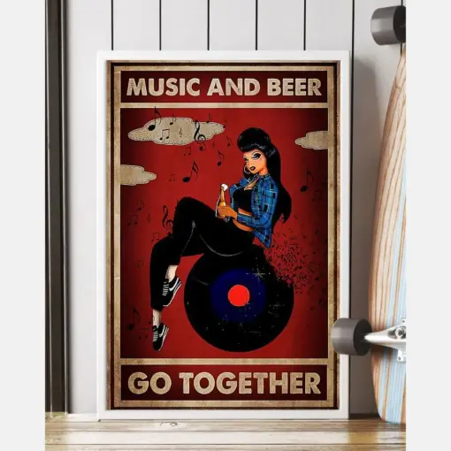 Girl Loves Music And Beer Go Together Canvas Prints Vintage Wall Art Gifts Vintage Home Wall Decor Canvas