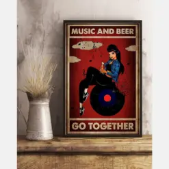 Girl Loves Music And Beer Go Together Poster Vintage Room Home Decor Wall Art Gifts Idea