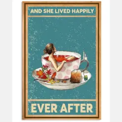 Girl Loves Tea Canvas Prints And She Lived Happily Ever After Vintage Wall Art Gifts Vintage Home Wall Decor Canvas