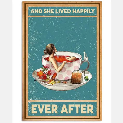 Girl Loves Tea Canvas Prints And She Lived Happily Ever After Vintage Wall Art Gifts Vintage Home Wall Decor Canvas