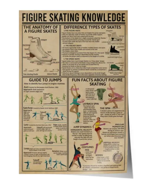 Figure Skating Knowledge Poster, Figure Skating Lover, Gift For Skater, Vintage Knowledge Poster