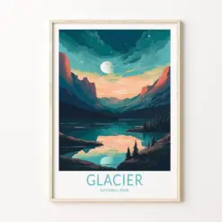 Glacier Montana Travel Print Wall Art Glacier National Park Travel Poster National Parks Traveler Gift Montana Travel Poster Glacier Art