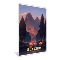 Glacier National Park Mountain Lake Glee Art Print Poster By Illustrator Brian Edward Miller