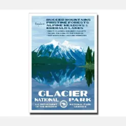 Glacier National Park Poster | Wa Style | I | Outdoor Alpine Adventure Art | Mountain Vista Wall Art | Hiking Gift | Free Shipping