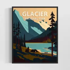 Glacier National Park Retro Art Print Glacier National Park Illustration Glacier National Park Vintage Minimal Design Poster