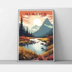 Glacier National Park Travel Poster By Studio Inception Glacier National Park Print Travel Poster Travel Print National Park Poster