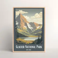 Glacier National Park Vintage Art Poster Print Natural Rustic Lodge Wall Decor Montana Mountain Cabin Artwork Whitefish Bob Lodge Rental