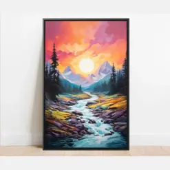 Glacier River Sunset Artwork Prints Framed Prints Framed Canvas National Parks Wall Decor Wall Hanging Montana Art Prints Travel Art