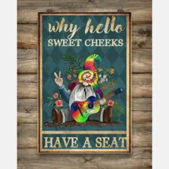 Gnome Loves Poster Why Hello Sweet Cheeks Have A Seat Vintage Room Home Decor Wall Art Gifts Idea