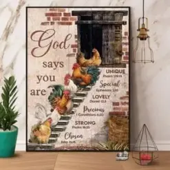 God Says You Are Flock Of Chicken On Stairs Chicken Poster, Canvas