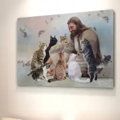 God Surrounded By Cats Angels Poster, Canvas