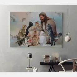 God Surrounded By Cats Angels Poster Or Canvas Angels Gift Christian Gift Idea Cat Lovers Wall Art Jesus Wall Decor Home Decor