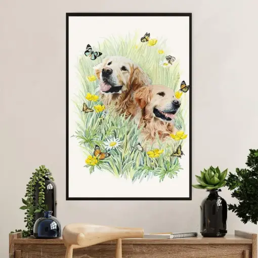 Golden Retriever Canvas Wall Art | Dog & Butterflies | Home Décor Gift For Dog Puppies Lover