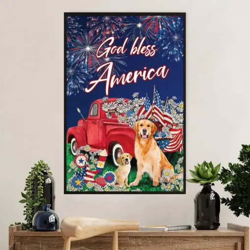 Golden Retriever Canvas Wall Art | God Bless America | Home Décor Gift For Dog Puppies Lover