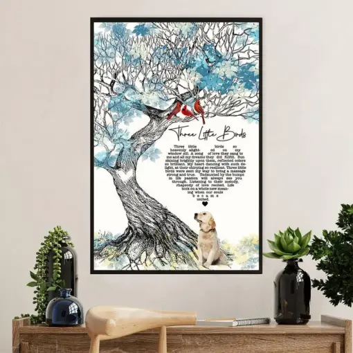 Golden Retriever Canvas Wall Art | Three Cardinals & Dog | Home Décor Gift For Dog Puppies Lover