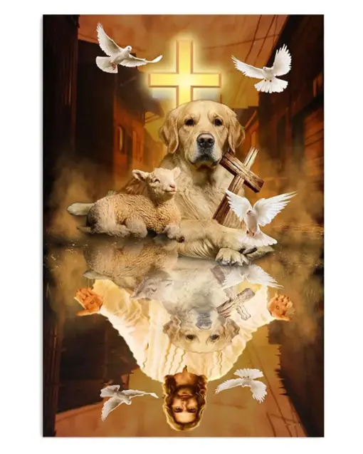 Golden Retriever Dog Reflection Jesus Dog Puppies Lover Poster, Canvas