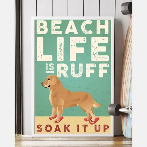 Golden Retriever Flip Flops Canvas Prints Beach Life Is Ruff Soak It Up Vintage Wall Art Gifts Vintage Home Wall Decor Canvas