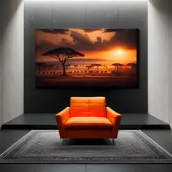 Golden Safari Sunset African Serengeti Majesty Thin Canvas