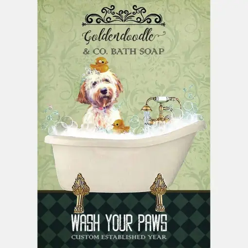 Goldendoodle Dog In Bathtub Bath Soap Established Wash Your Paws