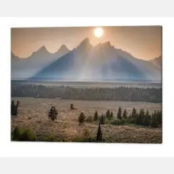 Grand Iconic Overlook Vintage Classic National Park Jackson Hole Wyoming Mountain Landscape Rustic Wall Decor Beautiful Vista