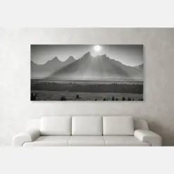 Grand Ten Mountains Panorama Jackson Wyoming Photography Black And White Monochrome Wall Decor Large Prints Be Vista National Park