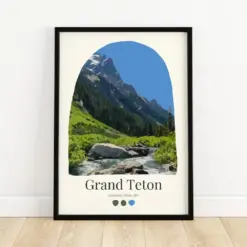 Grand Ten National Park - Aesthetic Travel Poster Home Decor Nature Gift Cute Wilderness Art Cozy Minimalist Print Pastel