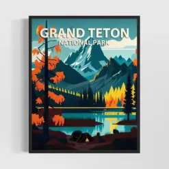 Grand Ten National Park Retro Art Print Grand Ten National Park Illustration Grand Ten National Park Vintage Minimal Design Poster