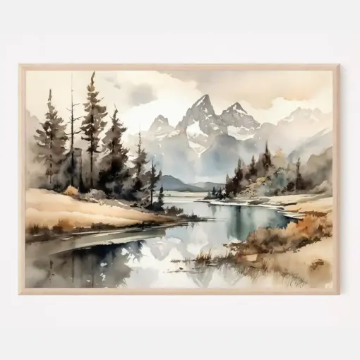 Grand Ten Print Mountain Landscape Watercolor Wall Art Mountain Wall Decor Grand Tons Art Farmhouse Decor National Park Print It