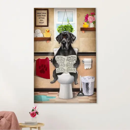 Great Dane Canvas Prints | Funny Dog In Toilet | Wall Art Gift For Great Dane Puppies Lover