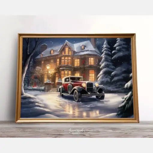 Great Gatsby Christmas Poster | Christmas Print | Car Wall Art | | Wall Decor | Drinkable Xmas Oil Painting Bar Cart Print