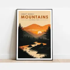 Great Smoky Mountains National Park Poster Sunset Wall Art Carolina Tennessee Poster Us National Parks Travel Poster Adventure Wall Art