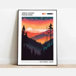 Great Smoky Mountains National Park Poster Us National Parks Poster Carolina Poster Tennessee Wall Art Travel Poster Adventure Wall Art