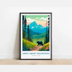 Great Smoky Mountains Travel Print - Great Smoky Mountains Poster National Park Wall Art Framed Present Gift Tennessee Present