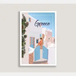 Greece Art Print Vintage Travel Poster Illustration