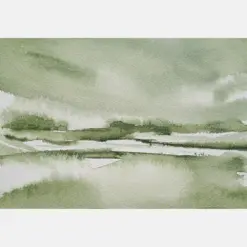 Green Monochromatic Watercolor Painting Nature Inspired Abstract Landscape Small Original Artwork Ex Minimalist Art Not A Print Vista Verde