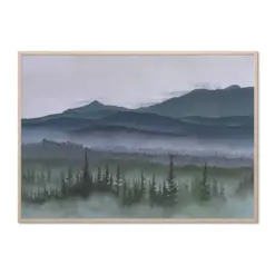 Green Mountains Art Print Vermont Landscape Oil Painting Pine Trees Wall Art Mountain Forest Poster Sage Green Dark Blue By