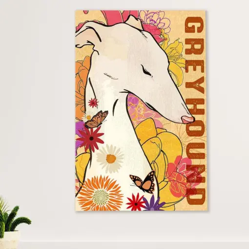 Greyhound Dog Canvas Prints | Flower Butterfly Greyhound | Wall Art Gift For Greyhound Puppies Lover