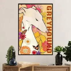 Greyhound Dog Poster Prints | Flower Butterfly Greyhound | Wall Art Gift For Greyhound Puppies Lover
