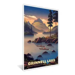 Grinned Lake Glacier National Park Rocky Camp Glee Art Print Poster By Illustrator Brian Edward Miller