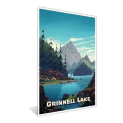 Grinned Lake Glacier National Park Summer Lake Glee Art Print Poster By Illustrator Brian Edward Miller