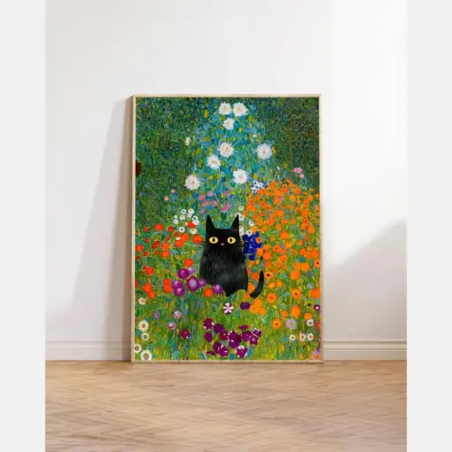 Gustav List Flowers Cat Poster List Garden Cat Print Black Cat Art Floral Print Funny Gift Funny Cat Print Home Decor Poster