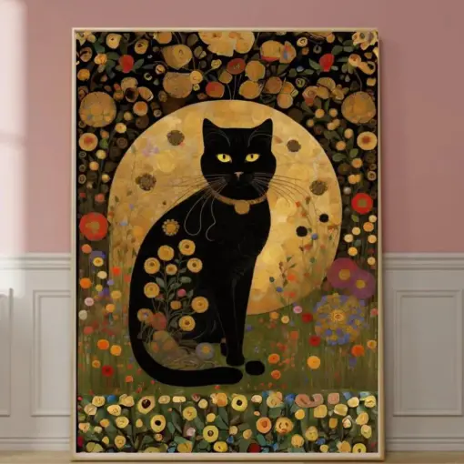Gustav List Garden Cat Print List Flowers Cat Poster Black Cat Art Floral Print Funny Cat Print Funny Gift Home Decor Cat Hangings