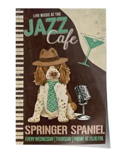 Live music at the jazz cafe springer spaniel Wall Decor Artwork Print Poster Wall Art Print Home Decor Vintage - Satin Portrait Poster